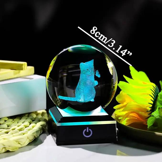 3D Cat Crystal Ball Cat Lover Gifts for Women 3D Cat Figurines Home Decor Cat Collectibles Snow Globes Gift for Girl Cat Lamp for Bedroom Unique Cat Gifts for Her by GreenHaven Gardens