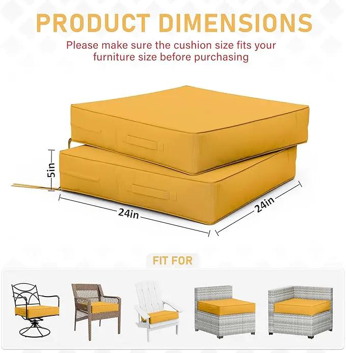 Patio Chair Cushions 24 X 24 X 5 Inch Waterproof Outdoor Seat Cushions for Patio Furniture, Outdoor Sofa Couch Pads with Ties & Handle, Set of 2, Yellow by GreenHaven Gardens