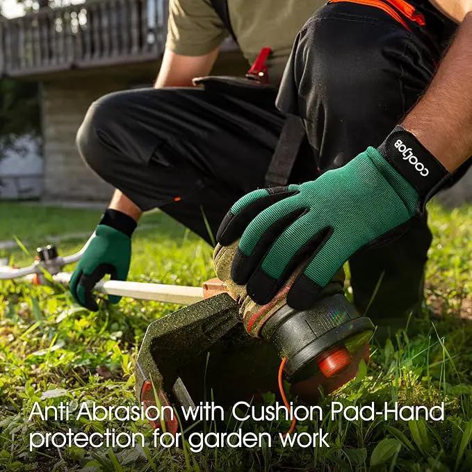 COOLJOB Thorn Proof Garden Gloves with Touchscreen Fingers for Men, Rose Pruning Work Gloves with Palm Cushion for Gardener, Farmer and Landscaper (Green 1 Pair Large) by GreenHaven Gardens