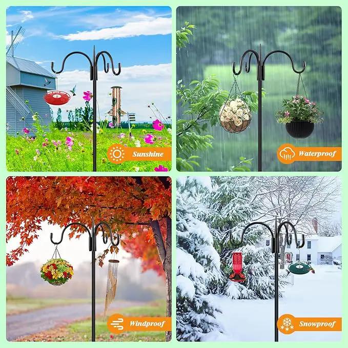 FEED GARDEN [Upgrade Version 92 Inch Three Shepherd Hooks for Outdoor,Bird Feeder Pole with 5 Prong Base, Adjustable Shepard Hooks for Hanging Plant, Solar Lanterns, Wind Chimes, 2 Pack by GreenHaven Gardens