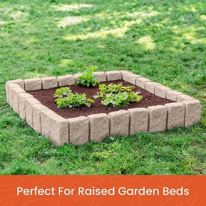 Beuta Landscape Edging | Garden Edging Border | Faux Stone Block XL for Lawn Edging, Flower Beds & Yard Edging – 40 Pack | Each Section Has 6 Blocks 48" L x 4" W x 9.5" H | 120 Spikes | Cobblestone by GreenHaven Gardens