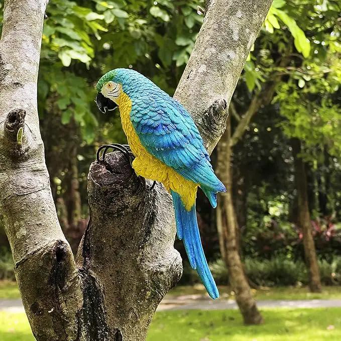 Realistic Parrot Sculpture Resin Hanging Parrots Garden Statues Lifelike Bird Figurines Landscape Ornament Patio Yard Lawn Figurine Tree Decor, Outdoor Garden Wall Statues (Blue) by GreenHaven Gardens