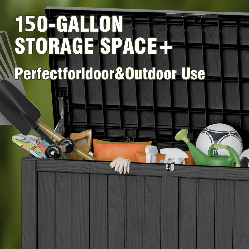 150GAL Black Large - Capacity Outdoor Deck Box with Lockable Compartment – Waterproof, SGS - Shielded UV Resistance, Ideal for Storing Large Patio Furniture Sets & Seasonal Decor by GreenHaven Gardens