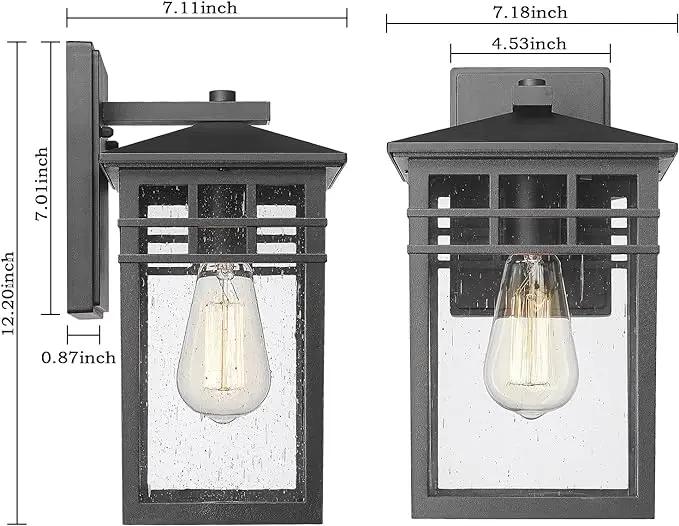 Outdoor Light Fixture Wall Mount, Modern Exterior Lights Fixture Wall Sconces with Seeded Glass for Front Porch, Farmhouse Rustic Waterproof Lantern Lamp in Black Finish for Home, Barn, Garage by GreenHaven Gardens