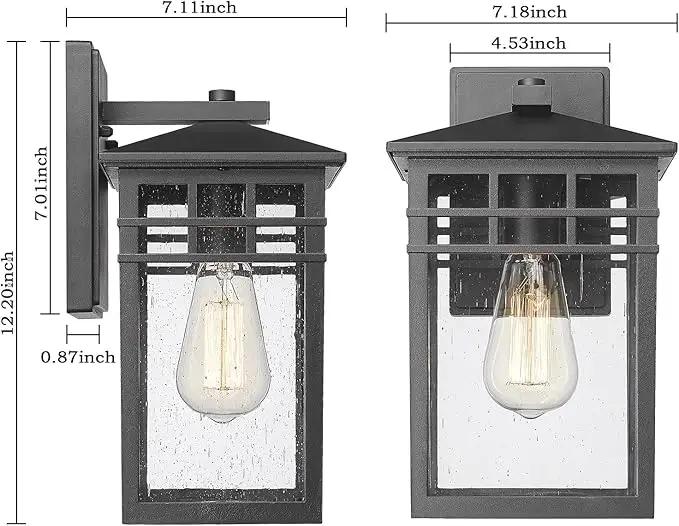 Outdoor Light Fixture Wall Mount, Modern Exterior Lights Fixture Wall Sconces with Seeded Glass for Front Porch, Farmhouse Waterproof Black Carriage Lantern Lamp Outside for Home, Garage, 2 Pack by GreenHaven Gardens