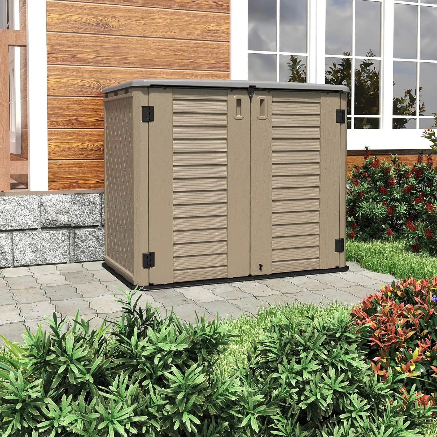 HOMSPARK Outdoor Storage shed, 26 Cu.ft Outdoor Storage Box Waterproof, Outdoor Storage Cabinet for Bike, Garbage Cans, Lawnmower, Garden Accessories, Waterproof, Lockable by GreenHaven Gardens