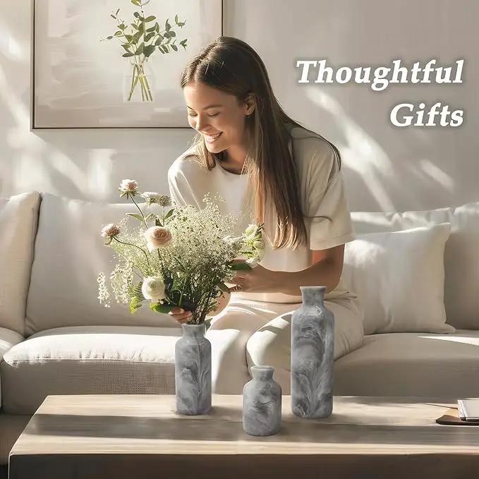 Resin 3 Piece Vase Set, Farmhouse Decor, Home Decorative Vase, Vases for Your Kitchen, Bedroom, Office, Living Room, Bathroom, & Shelf Centerpiece Table Decorations, Grey by GreenHaven Gardens