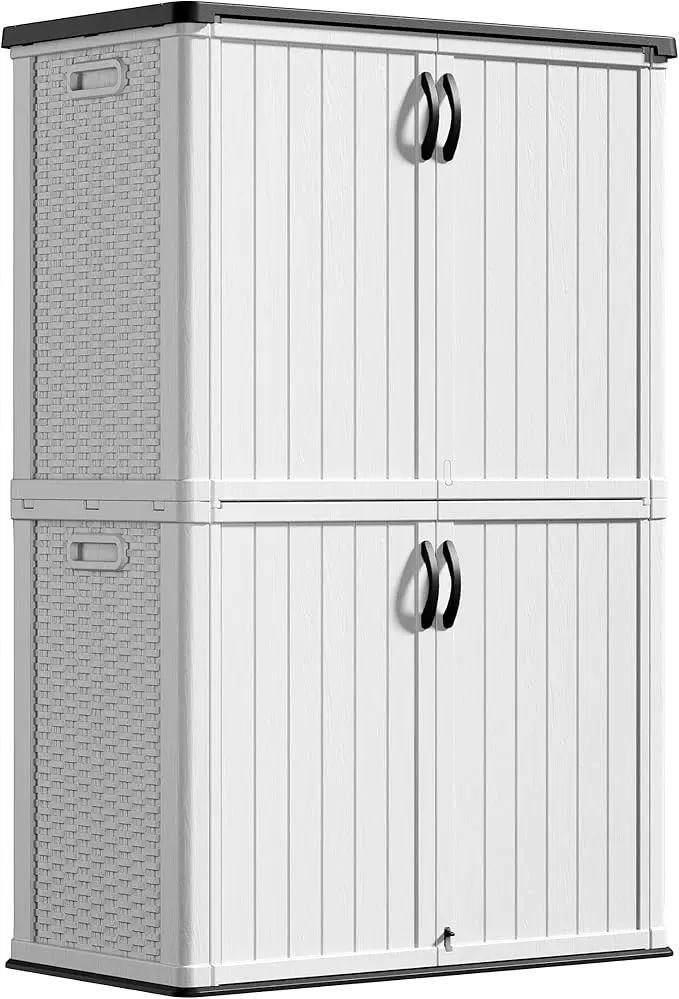 Greesum Outdoor Storage Cabinet Without Shelves, 45 cu.ft Outdoor Waterproof Storage Shed for Garden Tools, Pool Storage, Garbage Cans, White by GreenHaven Gardens