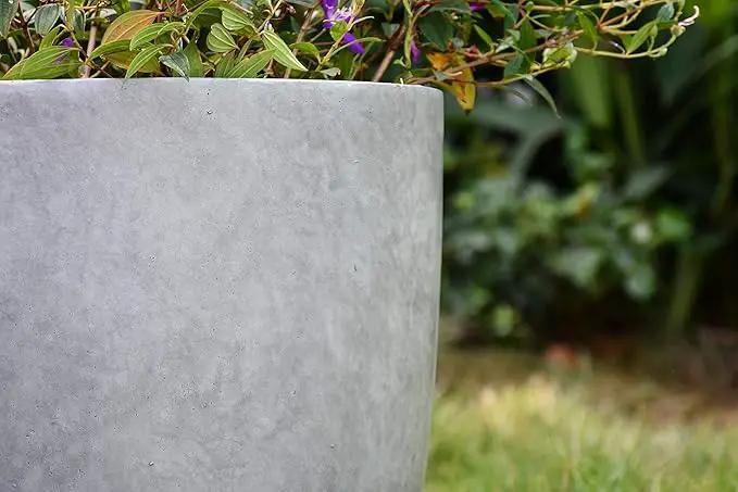 Kante 18 Inch Dia Round Concrete Planter, Indoor Outdoor Large Plant Pot with Drainage Hole and Rubber Plug for Home Patio Garden, Natural Concrete by GreenHaven Gardens