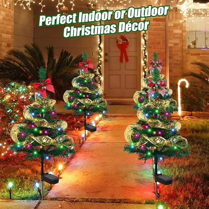 Libima 4 Pcs Solar Christmas Tree Garden Stake Lights Solar Outdoor 30 Inch Waterproof 80 LED Landscape Lights with 4 Bows 100 Artificial Berries and Ribbon for Xmas Decor Party Yard Patio Pathway by GreenHaven Gardens