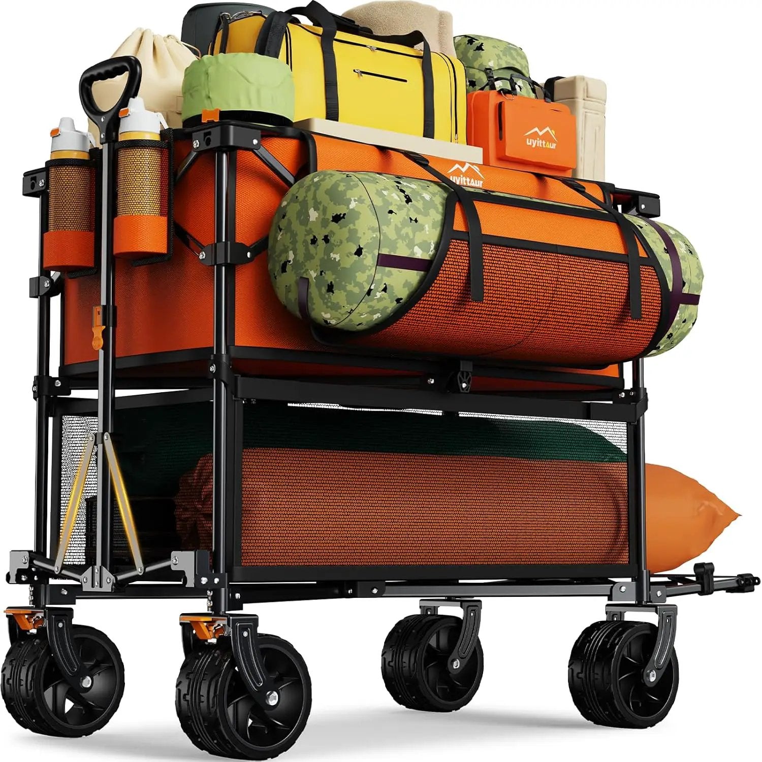 Foldable 50''L Extra Long Double Decker Wagon for Sport, 400L Collapsible Heavy Duty Wagon Cart with Big Wheels, Utility All-Terrain Large Extender Cart for Outdoors, Orange by GreenHaven Gardens