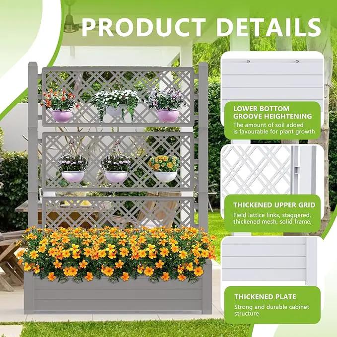 59.3in Planter Box Trellis, Large Outdoor Plastic Raised Garden Bed with Drain Plug for Climbing Plants(Gray,43.43 * 18.27 * 59.29) by GreenHaven Gardens