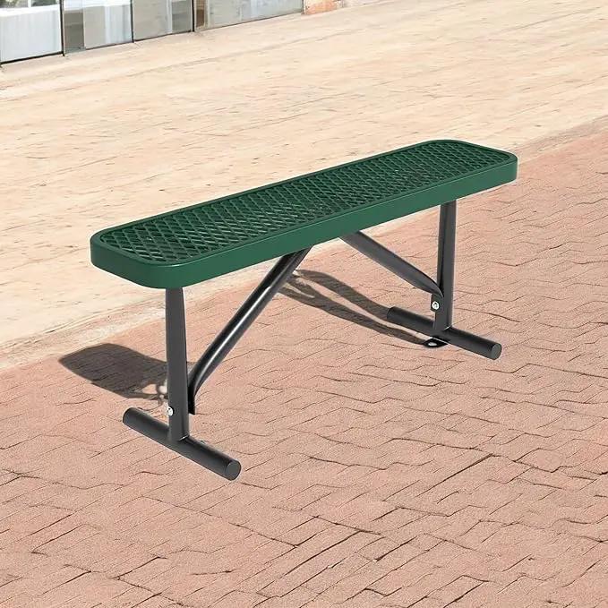 48" L Outdoor Steel Flat Bench, Heavy Duty Metal Park Bench for Outside, Expanded Metal, Commercial Benches Mesh Bench for Shopping Mall, Store, Lawn, Park, Patio, Deck, Garden (Green, 4FT) by GreenHaven Gardens