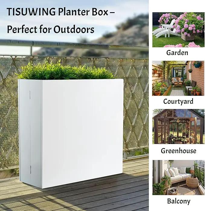 Metal Rectangular Planter, 35.5"x 10"x 28" White Planter Box for Outdoor, Easy Installation Galvanized Steel Planter with Drainage Holes, Outdoor Planter for Porch/Patio/Garden by GreenHaven Gardens
