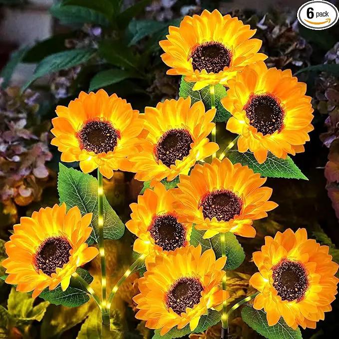KOOPER Solar Lights Outdoor Decor - 6 Pack with 18 Sunflower Lights, Auto ON/Off, Waterproof for Garden, Patio, Backyard by GreenHaven Gardens