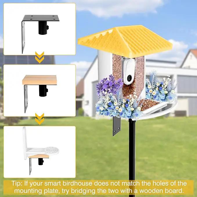 Bird House Pole, 95 Inch Heavy Duty Bird Feeder Pole Mount Kit for Outdoors, Adjustable Feeding Stand, with 2-Hooks, Metal Squirrel Baffle and 5-Prong Base, for Birds Watching by GreenHaven Gardens