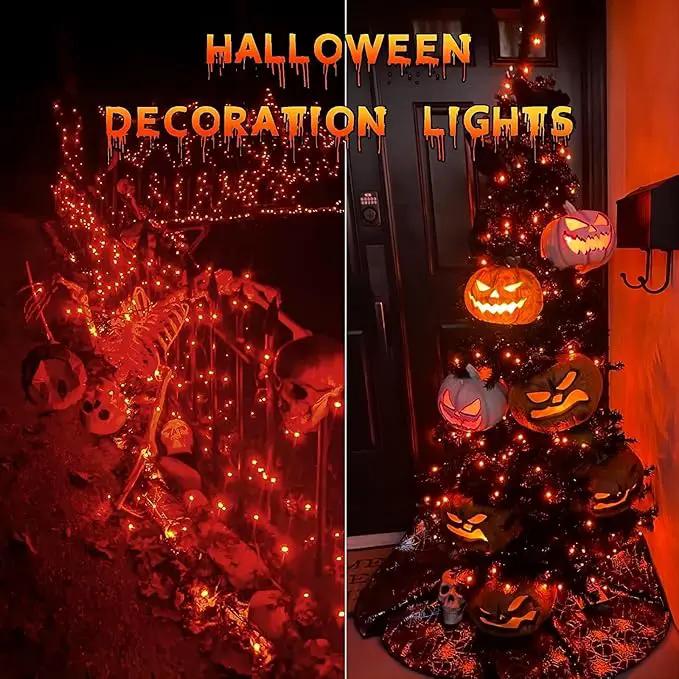 YEGUO 4 Pack Orange Solar Halloween Lights Outdoor Waterproof, Each 33ft 100 LED Solar Fairy Lights, 8 Modes Solar String Lights by GreenHaven Gardens