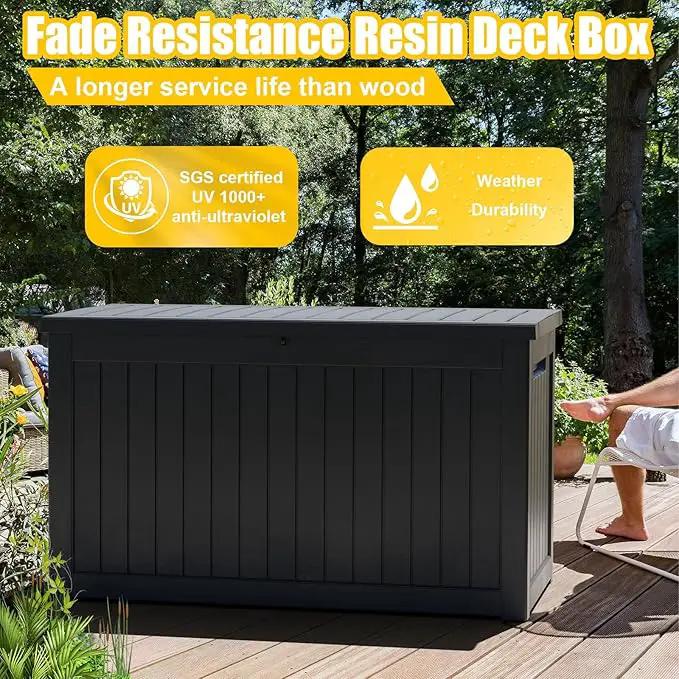DRATO 230 Gallon Deck Box, Outdoor Large Waterproof Resin Storage Box with Lockable Lid for Patio Cushions, Gardening Tools, Sports Equipment, Black by GreenHaven Gardens