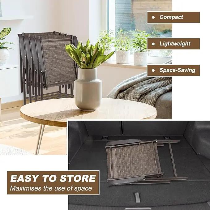 Aoodor Folding Patio Dining Chairs Textilene Fabric, Outdoor Steel Frame for All Weather Use, Fit for Porch, Lawn, Yard, Set of 4, Brown by GreenHaven Gardens