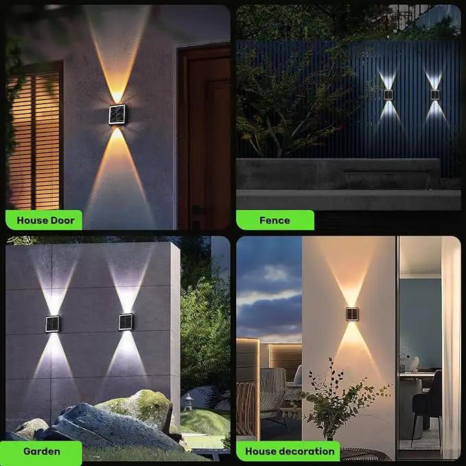 2LED Solar Wall Lights, Up and Down Lighting Solar Outdoor Light Waterproof IP65, 6500K/3000K Solar Fence Light Solar Powered Light for Yard Garden Garage Christmas Decorations (4 Pack) by GreenHaven Gardens