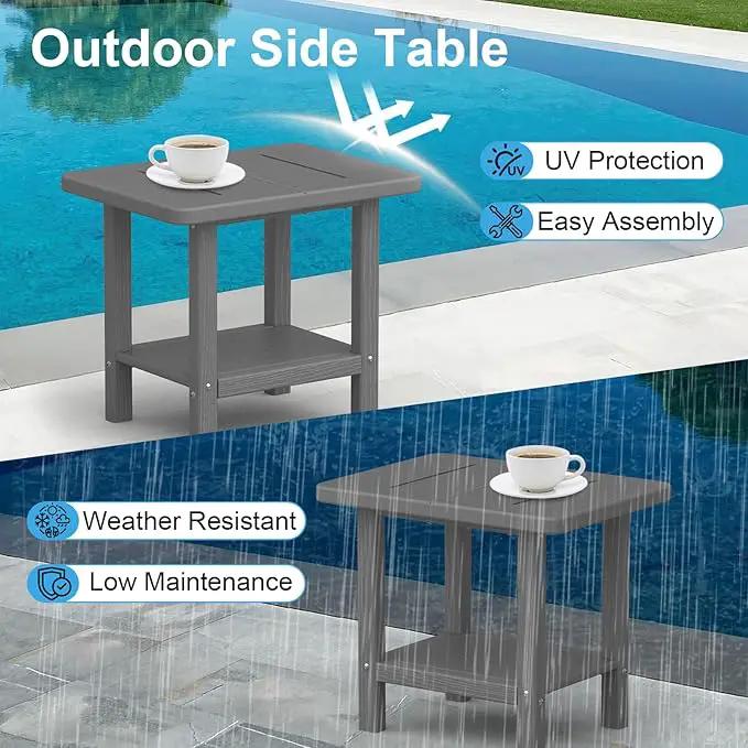 Outdoor Side Table - 2-Tier Storage All Weather Outdoor End Table for Patio - HDPE Morden Easy Maintenance Adirondack Side Table for Pool Porch Balcony Garden Lawn Backyard Outside Indoor by GreenHaven Gardens