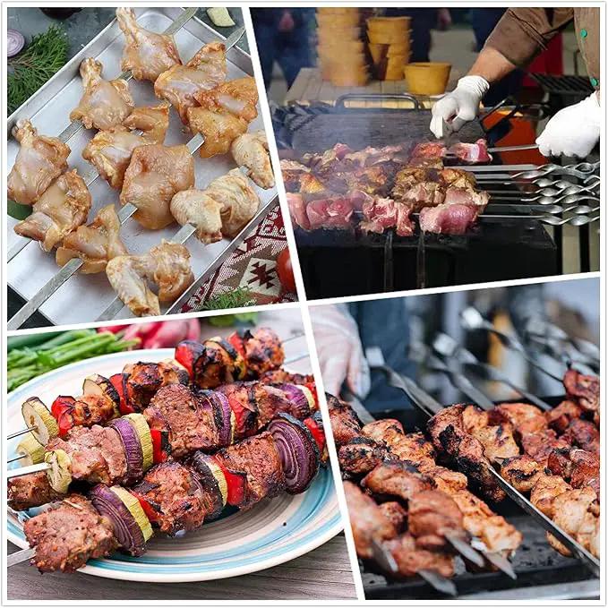 Large Metal Skewers For Grilling,Shish Kebab Skewer 23.6" Skewers For Kabobs Flat Barbecue Skewer Stainless Steel BBQ Grill Stick for Meat, Chicken, Shrimp, Fruit, Vegetables by GreenHaven Gardens
