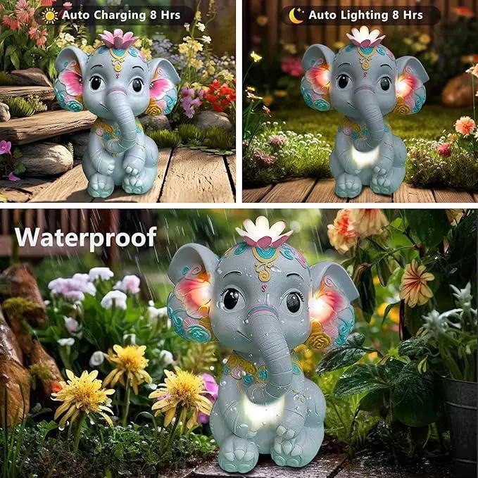 Solar Garden Outdoor Statue Elephant with 4 LED Lights,Lawn Decor Statue for Patio, Balcony,Yard Ornament,Ideal Gift for Christmas,Women,Mom,Grandma,Birthday or Unique Housewarming by GreenHaven Gardens