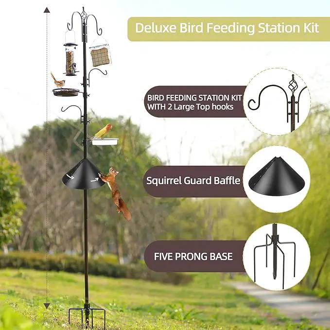Deluxe Bird Feeding Station Kit - Wild Bird Feeder Hanging Pole With Multi Feeder, Suet Cage, Planter Hanger, and Squirrel Guard Baffle for Attracting Birds by GreenHaven Gardens