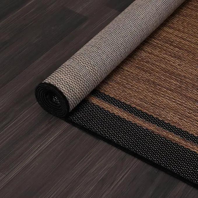 CAMILSON Indoor Outdoor Rug, 6x9 Bordered Nut Brown Black Modern Area Rugs for Indoor and Outdoor Patios, Kitchen and Hallway Mats, Washable Porch Deck Outside Carpet (Bordered Nut Brown Black, 6 x 9) by GreenHaven Gardens