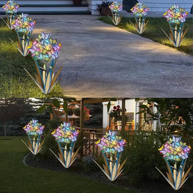 Homight Solar Metal Agave Butterfly Flower Stick Garden Sculpture Outdoor Gift Solar Garden Christmas Lights Swaying Butterfly Sunflower Garden Lights Solar Outdoor (3 PCS Blue) by GreenHaven Gardens