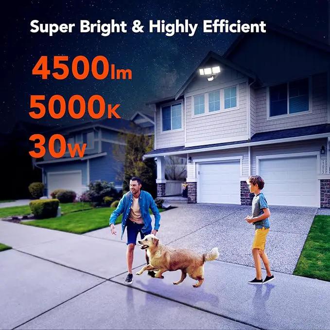 OREiN 2 Pack Motion Sensor Outdoor Lights, 4500LM/30W 180°/50FT Motion Sensor, Dusk to Dawn Flood Lights Outdoor IP65 Waterproof 3 Modes LED Security Light for Garage, Yard, Black (Hardwired) by GreenHaven Gardens