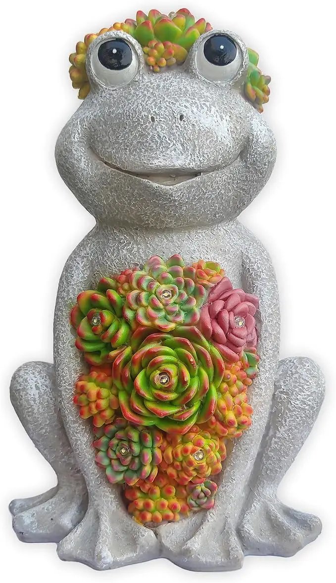 Large Frog Solar Garden Outdoor Statues with Succulent and 8 LED Lights,Outside Solar Frog Art Decor for Lawn,Yard, Balcony Ornament by GreenHaven Gardens