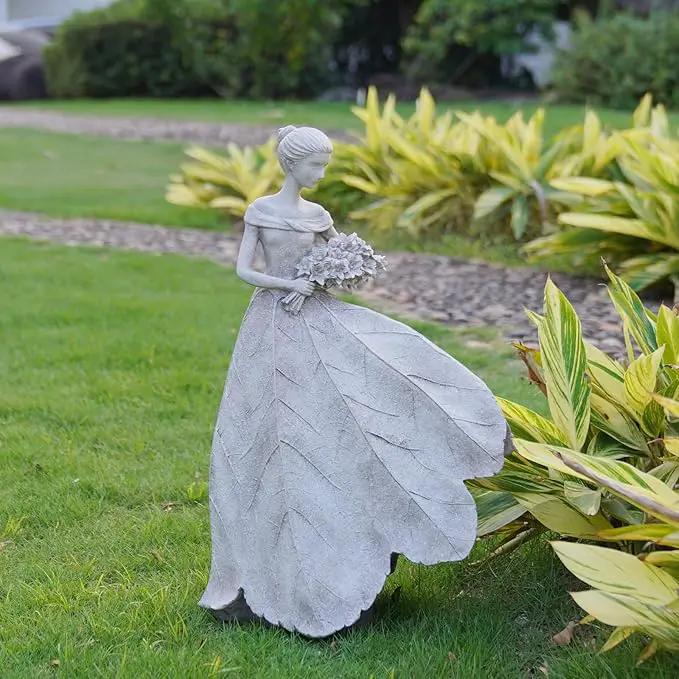 Guichifun Fairy Statue Collection Home Decoration - Grey Leaf Angel Girls Resin Home Decor for Outside or Inside Rustic Garden Outdoor Yard Decorations Figurines Gift 14.25 x 9 x 20.25 Inch by GreenHaven Gardens