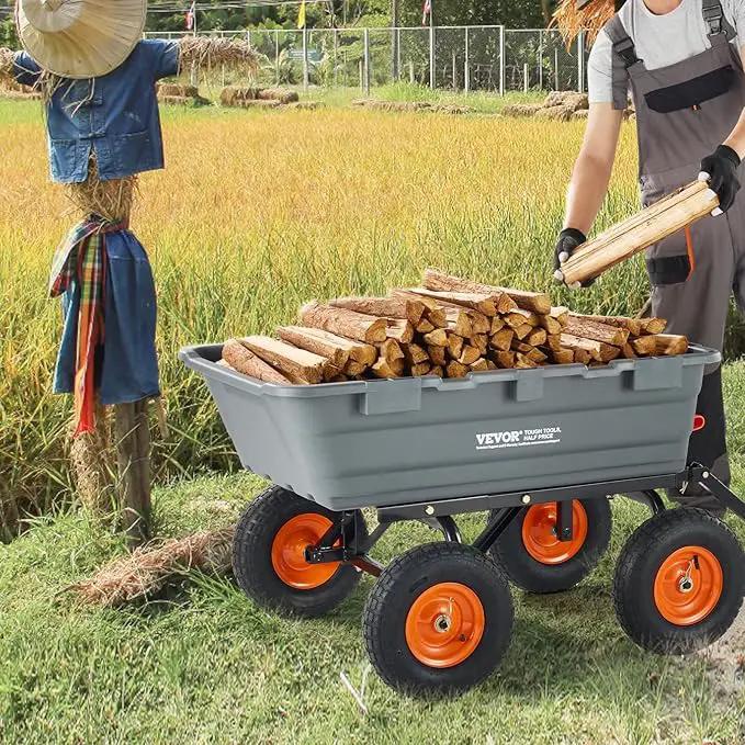 VEVOR 1200lbs 7Cu.Ft. Garden Dump Cart with 2-in-1 Convertible Handle and 13in All Terrain Wheels, Heavy Duty Poly Yard Dump Wagon Utility ATV Trailer Dump Cart Tow Behind for Lawn Mower Tractor by GreenHaven Gardens