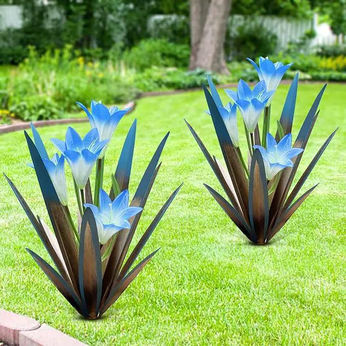 Homight Metal Agave Plant Outdoor Decoration Outdoor Garden Decoration Lily Mexican Yard Art Plant Garden Agave Lily Decorative Garden Gift… (2 Big Blue Lilies) by GreenHaven Gardens