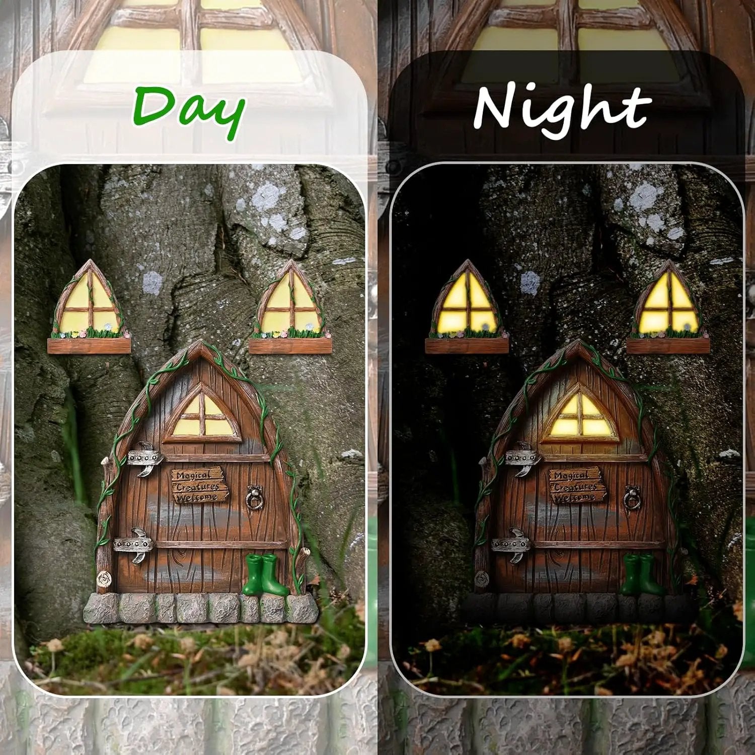 Resin Fairy Door and Window for Trees,Glow in The Dark,Miniature Fairy Garden Accessories,Garden Outdoor Decor for Trees,Gnomes House，Elf House by GreenHaven Gardens