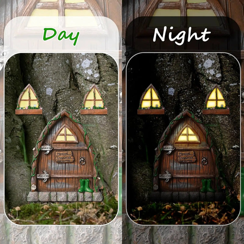 Resin Fairy Door and Window for Trees,Glow in The Dark,Miniature Fairy Garden Accessories,Garden Outdoor Decor for Trees,Gnomes House，Elf House by GreenHaven Gardens