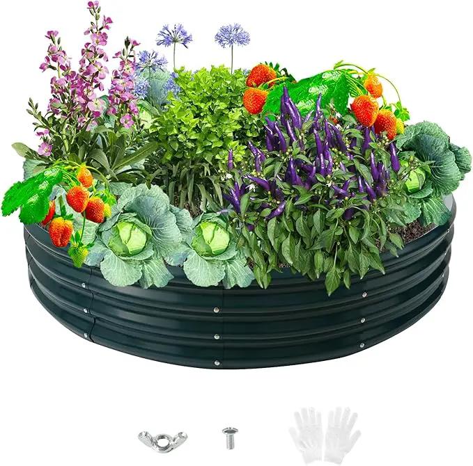 Durable Round Steel Raised Garden Bed Painted for Planting Vegetable/Herbs/Flowers/Trees at Backyard/Garden,or Baby Chicken,Christmas Tree Fence (Dark Green, 47 in Diameter x 12 in high) by GreenHaven Gardens