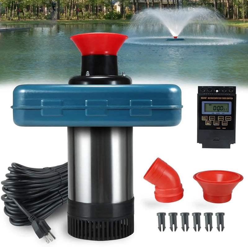 Pond Fountain Aerator 1HP, AS2 750W 15000GPH 110V/120V High Flow Floating Water Fountain Pump With 100ft Power Cord, Stainless Steel Body Aerating Fountains Cascade for Large Small Pond/Lake by GreenHaven Gardens