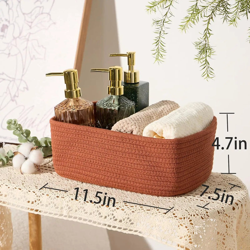 Small Storage Baskets for Organizing | Closet Organizer Bins | Shelf Toy Basket | Woven Rope Baskets | Cube Decorative Box | Shallow Basket | 11.5x7.5x4.7” | 4 Packs Oxide Red by GreenHaven Gardens