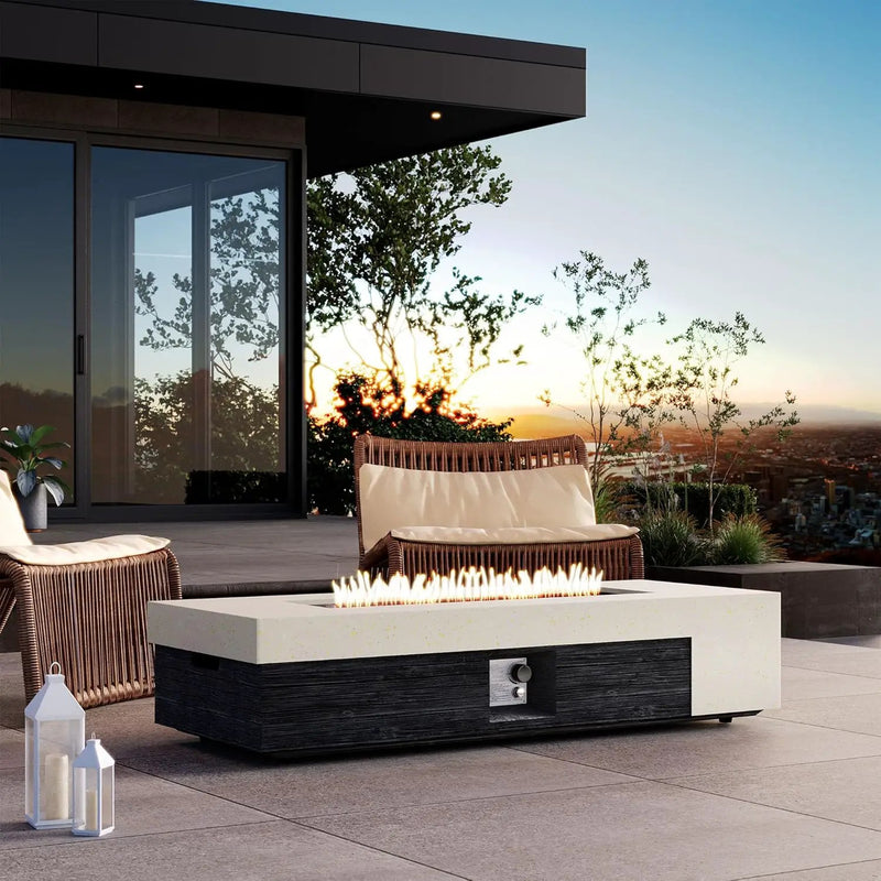 COSIEST 56" Outdoor Propane Fire Pit Table Rectangle Gas Fire Pit Table with Concrete & Wood Grain Design, 50000BTU CSA Certified Electronic Ignition Fire Tables for Patio, Backyard, Garden Heating by GreenHaven Gardens