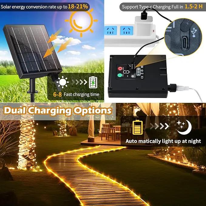 98FT Waterproof 300LEDs Solar Rope Lights, Type C Charging, Remote-Controlled, for Outdoor Pathway Pool Patio Party Garden Yard Palm Tree Holidays (Brighter - Warm White) by GreenHaven Gardens