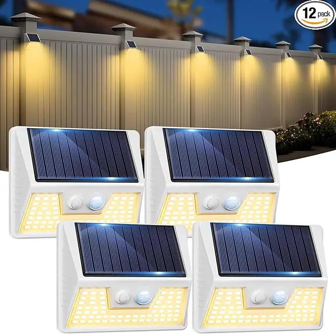 4 Pack Solar Fence Lights Waterproof, Motion Sensor Deck, Warm White LED Outside Wireless for Wall, Yard, Garden - White by GreenHaven Gardens