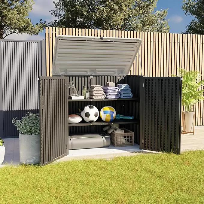 KINYING Larger Outdoor Storage Shed Weather Resistance, Resin Sheds & Outdoor Storage for Garden, Patios, Backyards, 48 Cu.Ft Tool Shed for Garbage Cans, Lawn Mower, Garden Tools,Black by GreenHaven Gardens