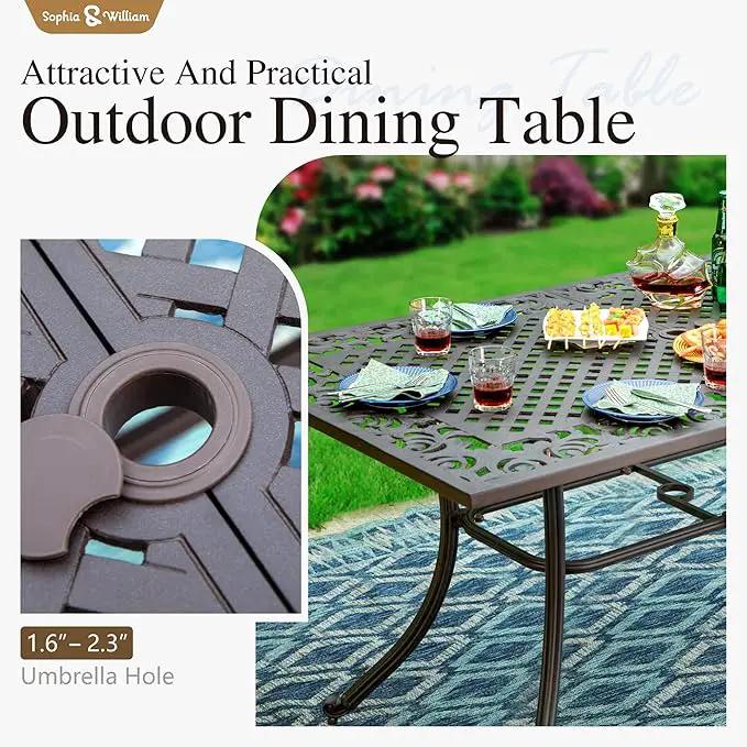 Sophia & William 7 Pieces Cast Aluminium Patio Dining Set for 6, Outdoor Swivel Rocking Chairs and Rectangular Table with 2.3" Umbrella Hole for Porch Backyard Deck, Bronze by GreenHaven Gardens