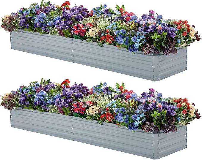 2 Pack 8x2x1FT Galvanized Raised Garden Beds Kit Outdoor Metal Gardening Planter Box for Vegetable Elevated Flower Herbs,Gray by GreenHaven Gardens