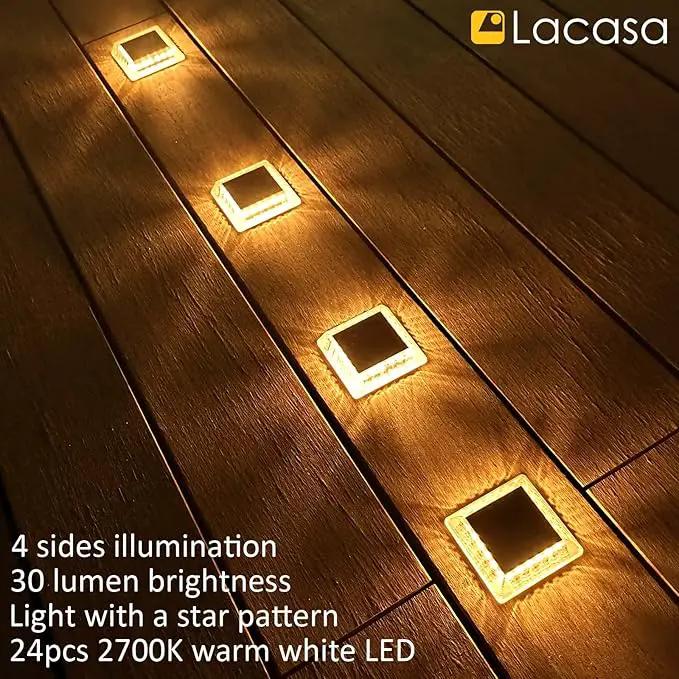 Lacasa Outdoor Solar Light, 4 Pack 30LM IP68 Waterproof Solar Garden Light Auto On/Off Solar Lighting for Stairs Paths Paths Paths Patio Deck Dock, Warm White 2700K by GreenHaven Gardens