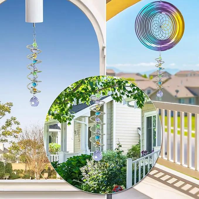 FONMY Gazing Ball Spiral Tail -Decorative Wind Spinner Sun Catcher Rainbow Maker Double-Spiral W/Purple Crystal Ball and Chain Crystals for Indoor Outdoor Garden Decoration -14 inch Height by GreenHaven Gardens