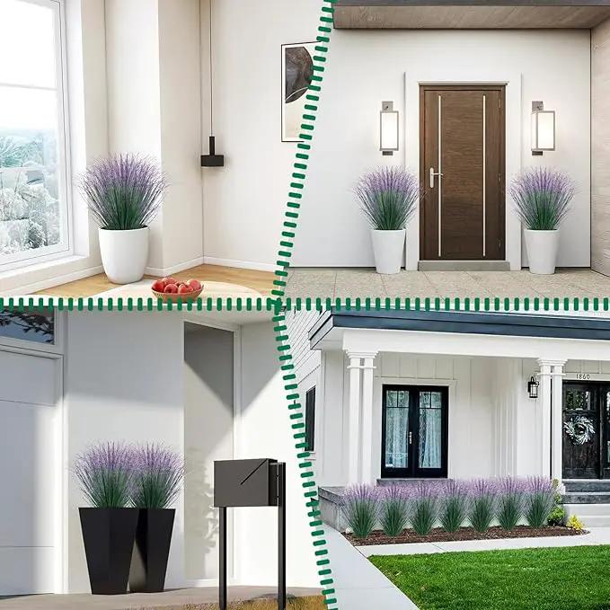 100Pcs Artificial Grass Plants, Faux Shrubs Wheat Grass, Artificial Tall Fake Plants for Outdoor Decor, Greenery Stems Weed for Room Indoor Home Decor（Green Purple Tail） by GreenHaven Gardens