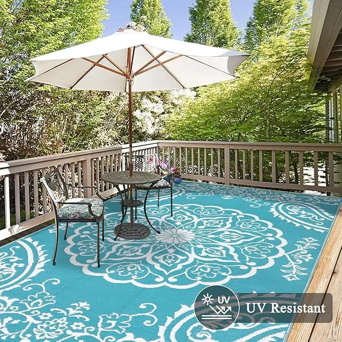 Pauwer Waterproof Outdoor Rug 8x10, Reversible Plastic Straw Patio Camping Rug, Indoor Outdoor RV Mat Carpet for Deck, Camper, Porch, Balcony, Backyard, Picnic, Boho Teal by GreenHaven Gardens